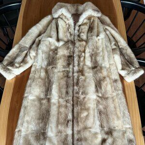 Genuine Natural Blonde Mink Fur - Satin Lining - Vintage Full Length Coat S/M